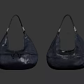 Dark Leather Crescent Shaped Handbags With Shoulder Straps And Minimalist Design