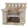 Brick Fireplace Interior With Layered Stone Structure And Metal Shelf Design 3d model