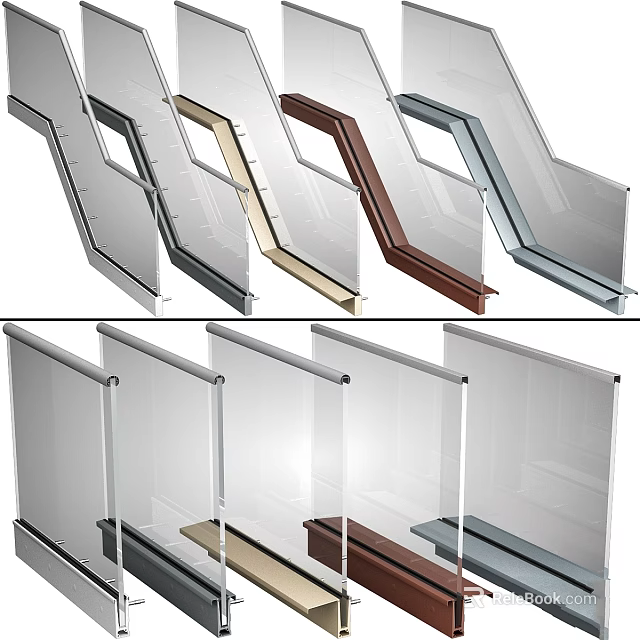 Modern Stairs With Glass Railings And Different Metal Frame Colors For Home Design 3d model 