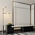 Modern Sofa Bench With Black Side Table Green Fruits Floor Lamp And Screen
