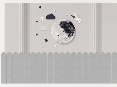 Kids Room Wall With Moon Astronaut Stars Clouds And Scalloped Bottom 3d model