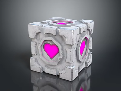 Unique Weapon Cube With Gray Geometric Design And Pink Heart Shaped Windows 3d model