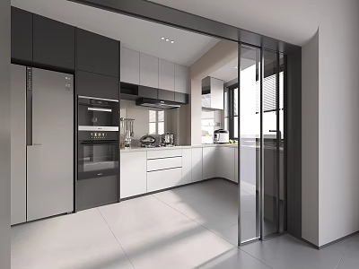 Modern Kitchen Interior With Black And White Cabinets And Stainless Steel Appliances 3d model