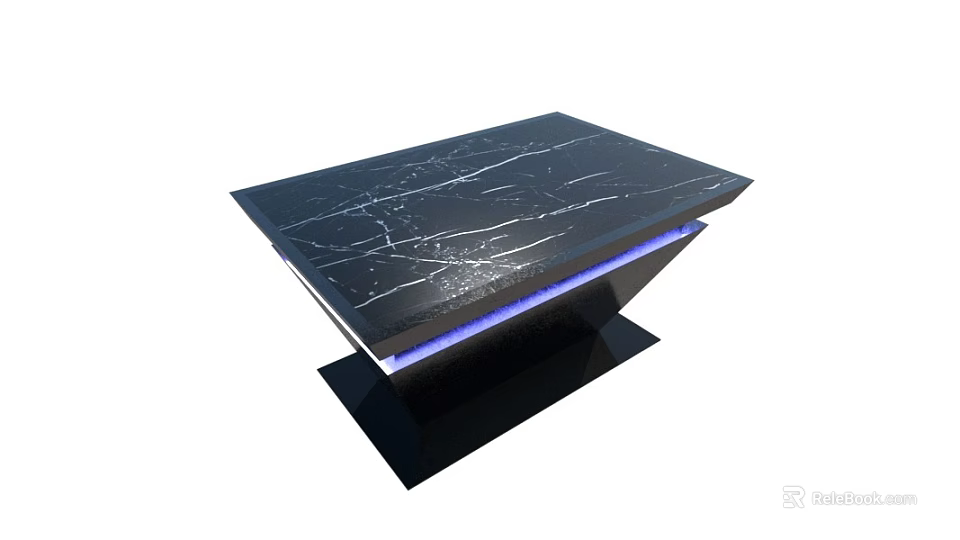 Modern Dining Table With Black Marble Tabletop White Veins And Blue LED Lighting 3d model 