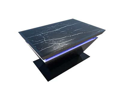 Modern Dining Table With Black Marble Tabletop White Veins And Blue LED Lighting 3d model