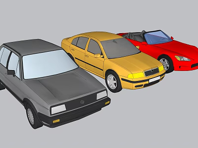Three Different Colored Cars Including Gray Sedan Yellow Sedan And Red Convertible 3d model