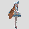 Anime Character In Blue Dress With Pink Bows And Small White Creature Wearing Blue Hat