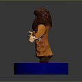 Toy Doll Figure with Brown Long Hair Beard and Orange Coat Standing on Blue Base