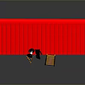 Two Black Cats Playing On Red Roof With Falling Stars And Wooden Ladder