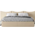 Modern Double Bed With Beige Upholstered Headboard White Pillows And Gray Bedspread 3d model