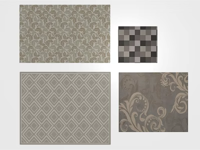 Square Rugs featuring Various Floral Scroll Checkerboard Geometric and Diamond Patterns 3d model