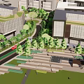 Modern Urban Landscape With Green Roof Buildings Park And River View