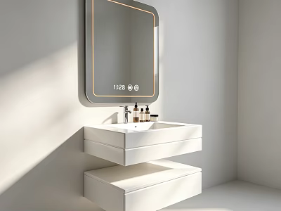 Other Bathroom Modern Interior With Illuminated Mirror White Vanity And Storage Shelves 3d model