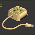 Portable Electronic Device with Yellow Case Green Letter Buttons and USB Cable 3d model