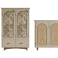 Classic Light Colored Dresser Cabinets Featuring Glass Floral Doors And Wooden Panels