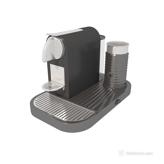 Modern Black Coffee Machine With Silver Cup And Striped Gray Base 3d model 