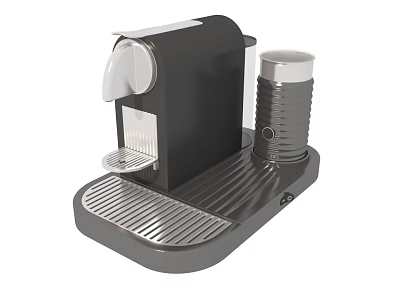 Modern Black Coffee Machine With Silver Cup And Striped Gray Base 3d model