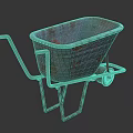 Vintage Rusty Blue Wheelbarrow With Metal Frame And Single Wheel