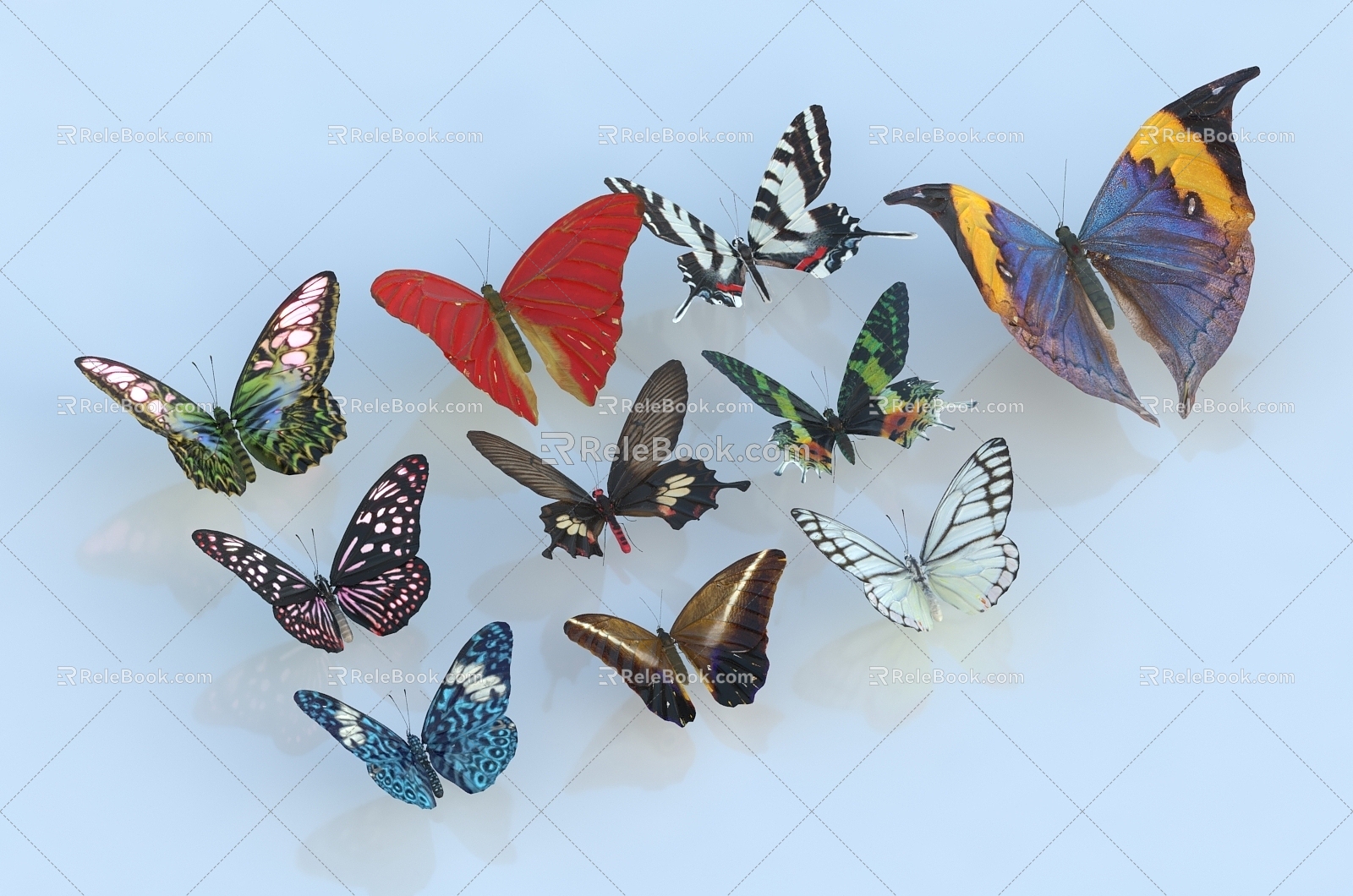 Butterfly Insect Golden Phoenix Butterfly Multi-tailed Phoenix Moth Blue Flash Butterfly 3d model