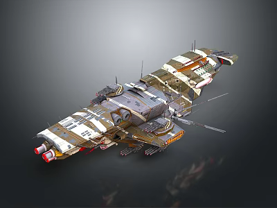 Futuristic Military Style Spaceship With Camouflage Green White Orange Design And Complex Structure 3d model
