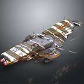 Futuristic Military Style Spaceship With Camouflage Green White Orange Design And Complex Structure