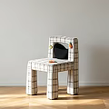 Modern Plaid Fabric Dining Chair With Black Backrest Fruit Decorations And Square Legs