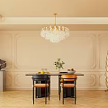 Dining Table Set With Orange Padded Seats Black Frame Chairs Textured Top And Fruit Bowl