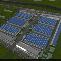 Aerial Planning of Industrial Complex with Blue Roofs Greenery and Road Layout