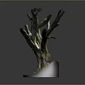 Natural Wooden Stump With Branches On Stone Base Decorative Ornament