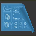 Detailed Blue Engineering Blueprint With Mechanical Parts Design And Technical Drawings