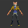 Stylized Anthropomorphic Fox Character with Yellow Blue Jacket Gray Pants Yellow Blue Boots