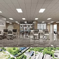 Bright Spacious Modern Open Office Workspace With Comfortable Workstations Neat Storage Shelves And Marble Flooring