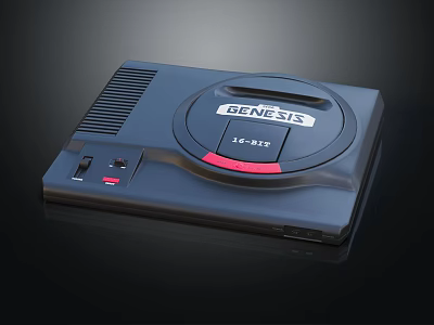 SEGA Genesis Entertainment Console Classic Black Design With Circular Disc Area And Red Button 3d model