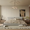 Minimalist Bedroom Interior Design With Beige Bedding Wooden Nightstand And Accent Chair