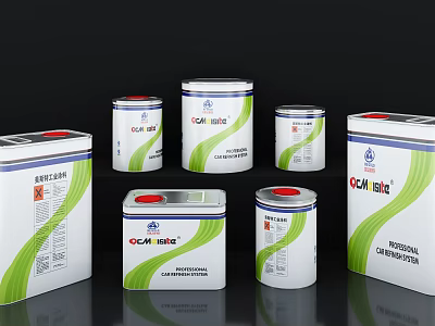 CCM HOME Various Size Paint Cans With Green Stripe And Red Lids For Household Supplies 3d model