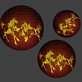 Three Circular Wall Decor With Golden Horse Patterns And Grid Texture