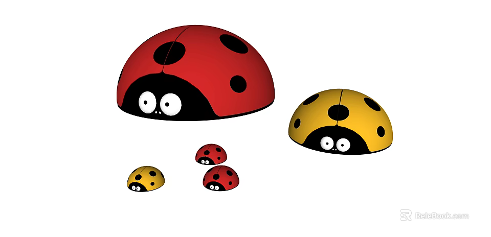 Colorful Ladybugs With Red And Yellow Shells And Black Spots 3d model 