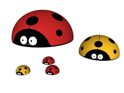 Colorful Ladybugs With Red And Yellow Shells And Black Spots 3d model