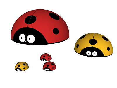Colorful Ladybugs With Red And Yellow Shells And Black Spots 3d model