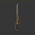 Ornate Decorative Sword Featuring Metallic Blade Colorful Hilt And Reflective Surface Design