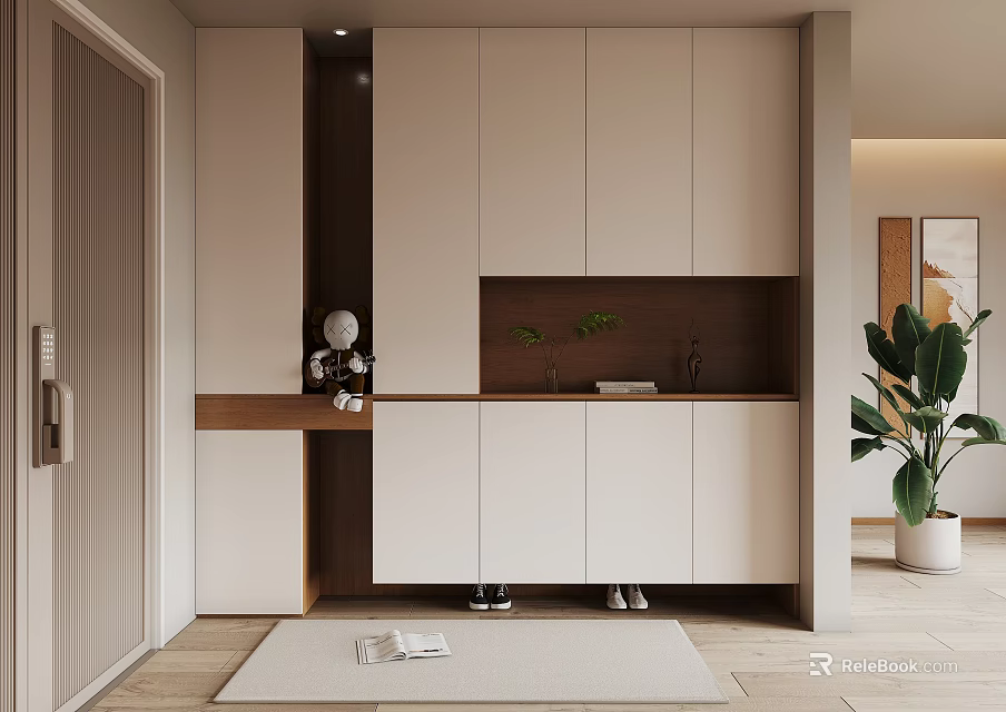 Minimalist Entryway Hallway With Built In Storage And Decor Elements 3d model