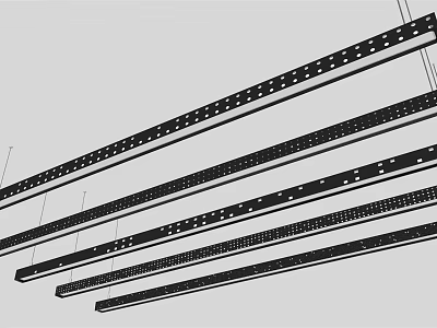 Black Long Linear Pendant Lights Featuring LED Bulbs Arranged Sleekly In Modern Design 3d model