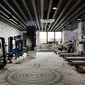 Spacious Modern Fitness Gym With Various Fitness Equipment Black White Patterned Floor And Natural Light