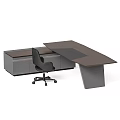 Modern Office Desk And Chair Set Design With Wooden Top And Metal Frame Structure