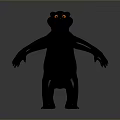 Cute Black Cartoon Bear 3D Rendered With Orange Eyes In Standing Pose