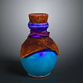 Household Decorative Bottle With Blue Body Brown Textured Wrap Purple Layered Neck And Wooden Cap