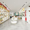 Modern Beauty Hair Salon Interior With Green White Decor Hairdressing Chairs Wig Displays Large Mirrors