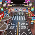 Vibrant Commercial Street Entrance With Neon Sign And Colorful Shop Signs