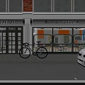 Charming Milk Ice Cream Dessert Shop Storefront With Glass Windows Street View Bicycle And Car