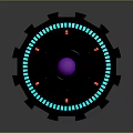 Futuristic Black Circular Device With Purple Center Black Spheres Red Dots And Blue Lights